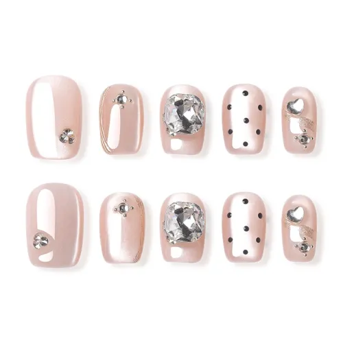 QUIET MOON Фантастический Land False Nail Короткий LADDER Милый Кошачий глаз Гороховый узор 10 шт 14mm