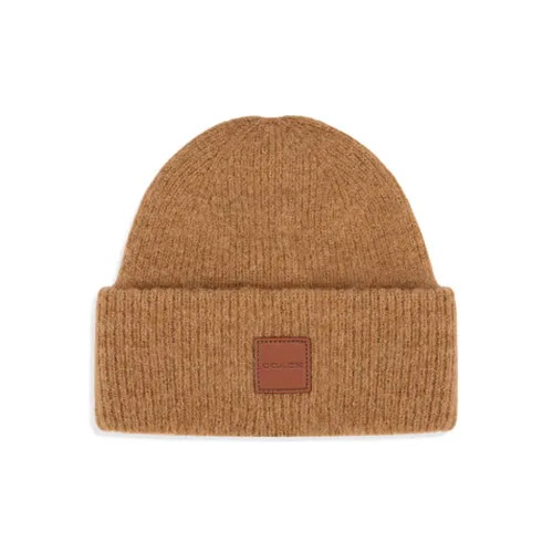 COACH Sheepskin Polyamide Alpaca Beanies Unisex Brown