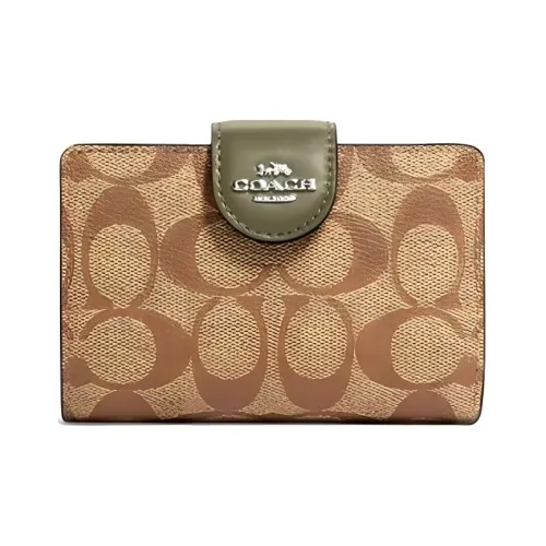 COACH Corner Zip Кожаный клатч держатель для карт кошелек средний женский оливково-зеленый с монограммой