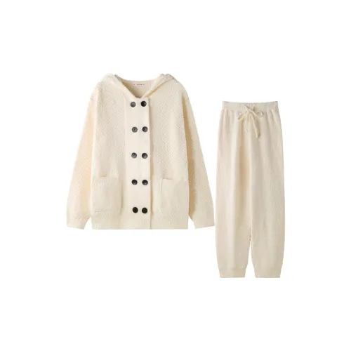 MEITENG Пижамный комплект Осенний и Зимний Женский Белый