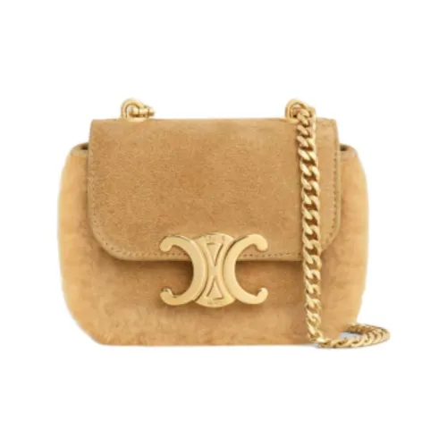 CELINE Claude Коровья кожа Замша Сумка через плечо Мини Женская Естественный цвет