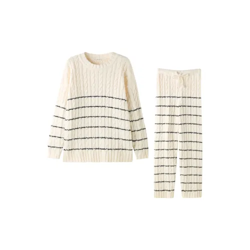 MEITENG Пижамный комплект Осенний и Зимний Женский Белый