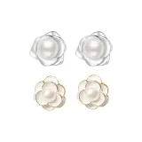 Розовый + Камелия Серьги-гвоздики (Пара из двух)