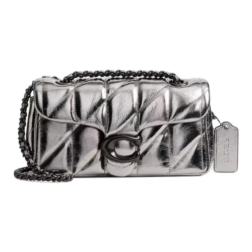 COACH Tabby Мягкий Текстурированный Кожа Сумка через плечо Маленький Women's White Алюминий с Антрацитом