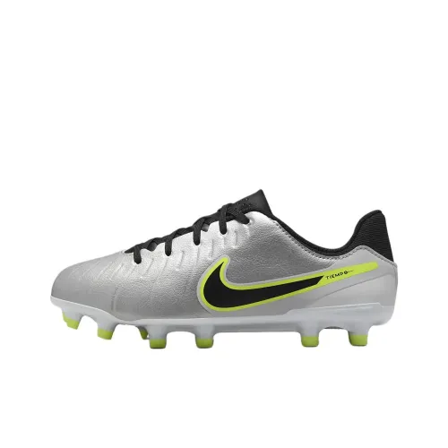 Nike Tiempo Legend 10 Academy Устойчивые к истиранию Низкие Детские Футбольные Бутсы Серебряные