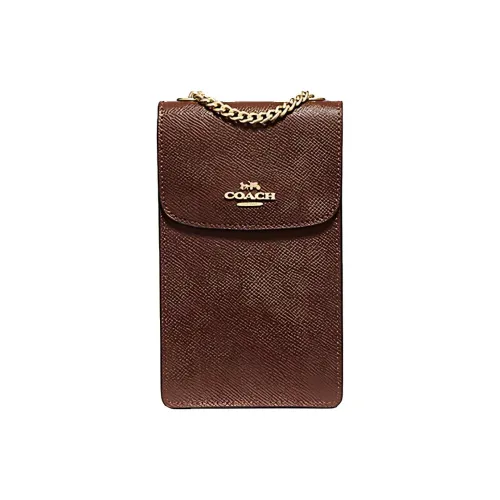 COACH Кожа Цепочка Через плечо Чехол для телефона Маленький Женский Коричневый