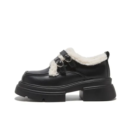 Medd Флис с подкладкой Маленькие кожаные туфли Лоферы Высокий каблук Женские