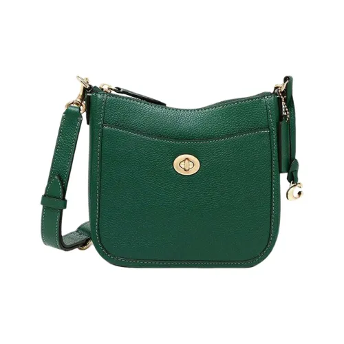 COACH Chaise Полированная текстура гальки коровья кожа сумка через плечо маленькая женская темно-зеленый