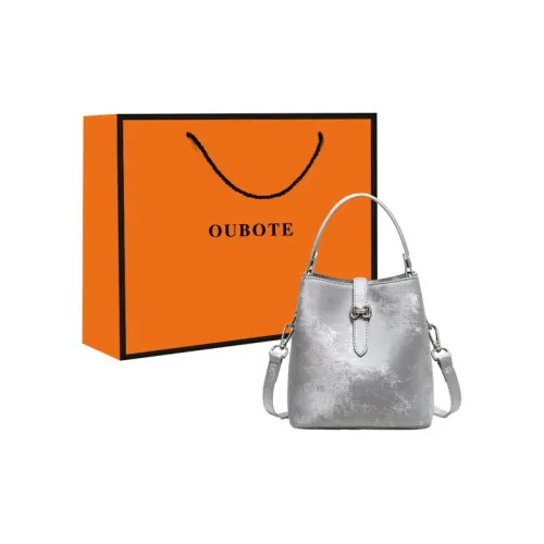 OUBOTE Корова Кожа Ведрообразная Сумка Сумка на плечо Сумка через плечо Женская серебряная