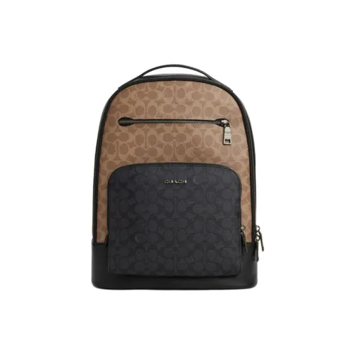 COACH Коровья кожа Рюкзак Большой Мужской Коричнево-желтый Угольно-серый Черный