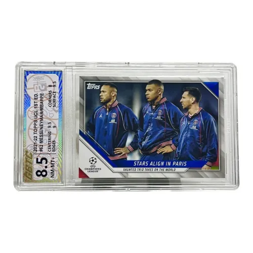 Topps Messi Mbappé Neymar Star Card Big Paris Era THREE Person Warm Up Selection GBTC Rating Certified Cards 1 Pack