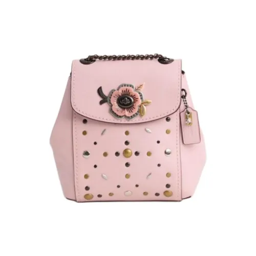 COACH Паркер Телячья кожа Рюкзак Маленький Женский Белый Алюминиевый с Цветами