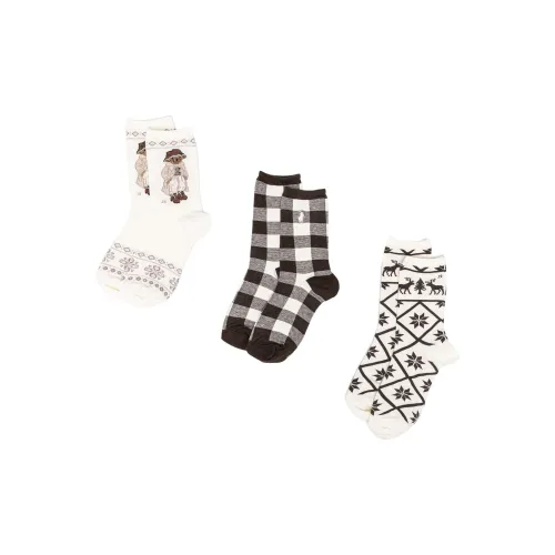 Polo Ralph Lauren FW24 Носки Crew Женские 3 упаковки Умбра + Белый + Клетка
