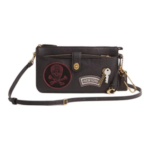 COACH NOAMessenger Полированная кожа с галькой Сумка через плечо Женская Латунь и Черный