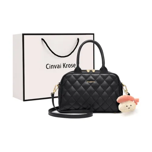 CinvaiKrose Корова Кожа с Синтетической Кожей Бостон Сумка для Боулинга Сумка на Одно Плечо Средняя Женская Черный Экрю