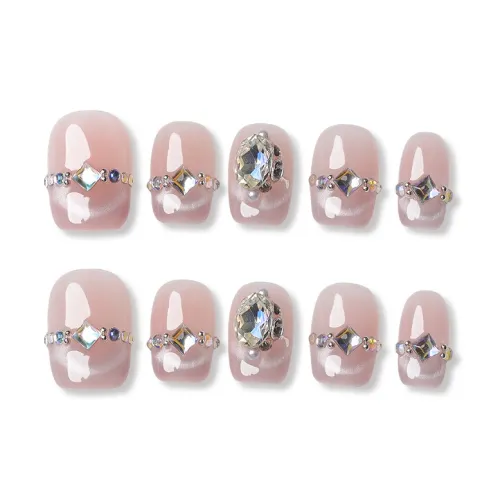 QUIET MOON Hill Серебряный Burst Вспышка Роскошь Premium Soft Девичий False Nail Короткий LADDER Кошачий глаз 10 шт 1 комплект 14mm