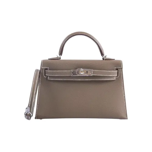 HERMES Mini Kelly 2nd Generation Madame Кожа Сумка Kelly Сумка Унисекс 18 этуп слоново-серый
