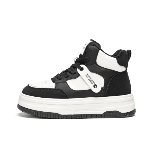 Warrior Термический Slip-Resistant Увеличивающие Высоту Высокие Кроссовки для Скейтбординга Женские Черный Белый