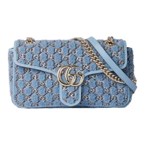 GUCCI GG Marmont Твид Сумка через плечо Маленькая Сумка на плечо Женская Синяя