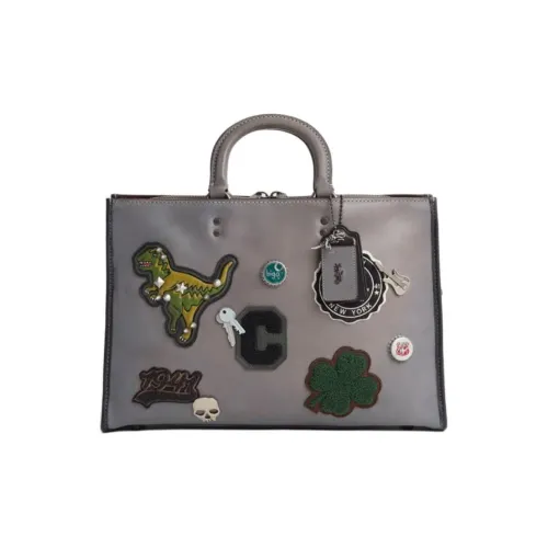 COACH RogueBrief Кожа Сумка через плечо Сумка Женская Черный цвет Медный Светло-серый