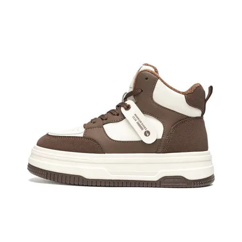 Warrior Термический Slip-Resistant Увеличение Высоты Высокие Кроссовки для Скейтбординга Женские Белые Коричневые