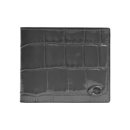 COACH Крокодиловый узор Тисненая кожа с утонченной телячьей кожей Кошелек Мини Унисекс Уголь