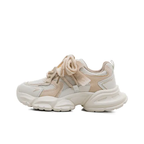 Warrior Аbrasion Resistant Легкий Увеличение Высоты Низкий Топ Кроссовки с Толстой Подошвой Женские Хаки-Бежевый