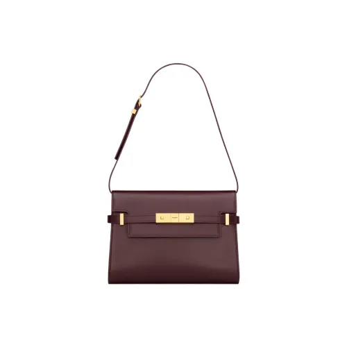 SAINT LAURENT Manhattan Телячья кожа Сумка через плечо Маленькая Женская Красно-коричневая