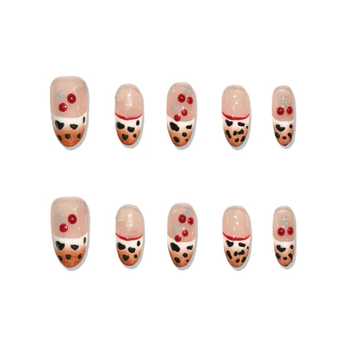 XIAMEIYU Ручной рисунок Леопардовый принт 3D-эффект Бант Французский Градиентный Handcrafted False Nail Овал MID Длина (размер в длину) 23 мм