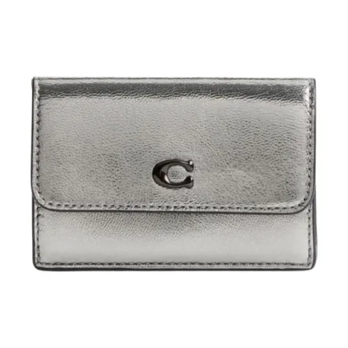 COACH Тройной складной кошелек из кожи мини женский белый алюминиевый с антрацитом