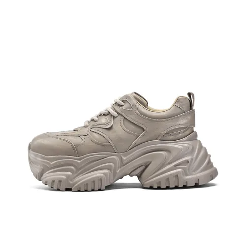 BOSSSUNWEN Низкий топ толстая подошва кроссовки женские серый полированный