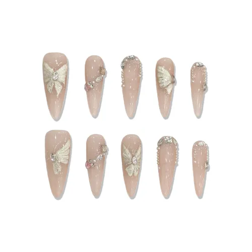 XIAMEIYU Ласточкин хвост Бабочка Сверкающий страз Ручная работа Искусственный ногтик Миндаль MID Длина (размер в длину)