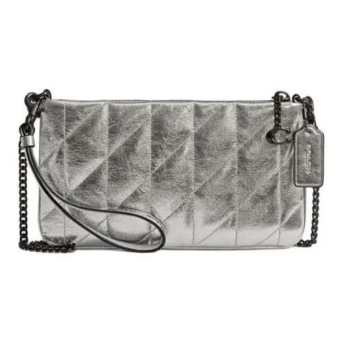 COACH Pouch Кожа Клатч Маленький Женская Белая Алюминий с Антрацитом