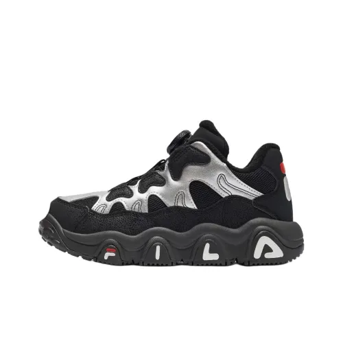 FILA KIDS BOA Slip-resistant Abrasion-resistant Low Top Kids Lifestyle Shoes Black Silver FILA KIDS BOA Противоскользящий Устойчивый к истиранию Низкий Топ Детские Лайфстайл Обувь Черный Серебристый