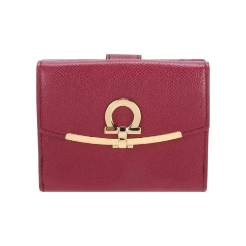 Ferragamo Gancini Hammered Текстура Телячья кожа Кошелек Женские Красный