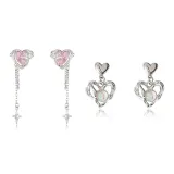 Сердце-образные серьги-гвоздики + серьги с зажимом (две пары)