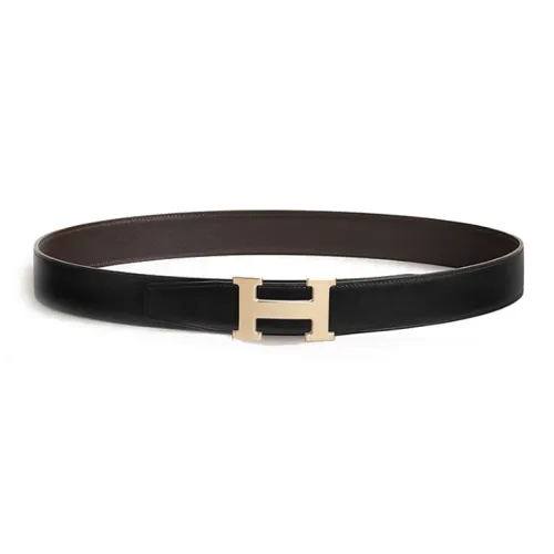 HERMES Телячья кожа Металл Кожаные ремни Мужской Черный Коричневый Ширина 3,2 см