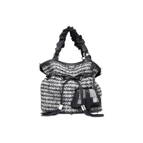 LANCEL Хлопковая ведрообразная сумка сумка через плечо сумка среднего размера женская черная и белая