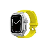 Металлический серебряный корпус + желтые силиконовые ремешки для часов