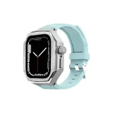 Металлический серебряный корпус + небесно-голубой силиконовый ремешок для часов