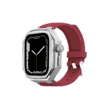 Металлический серебряный корпус + красный силиконовый ремешок