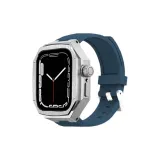 Металлический серебряный корпус + темно-синие силиконовые ремешки для часов