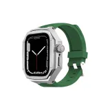 Металлический серебряный корпус + зеленые силиконовые ремешки для часов