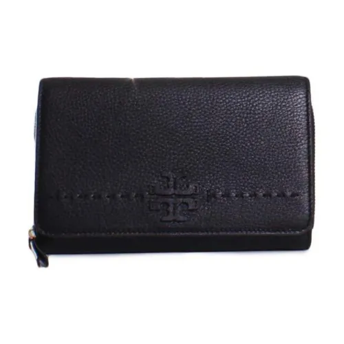 TORY BURCH McGraw Litchi Grain Leather Wallet Crossbody Bag Women's Black