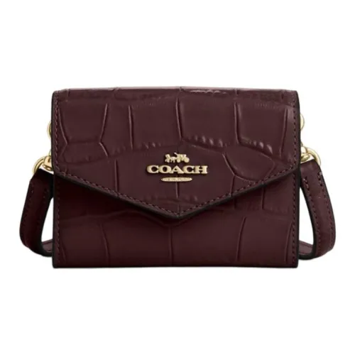 COACH Конверт Кожа Сумка через плечо Кошелек Мини Женский Бургунди Золотой