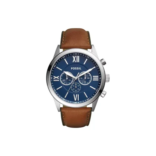 FOSSIL Наручные часы Кварцевый механизм Кожаный ремешок 48 мм Синий циферблат Мужские часы
