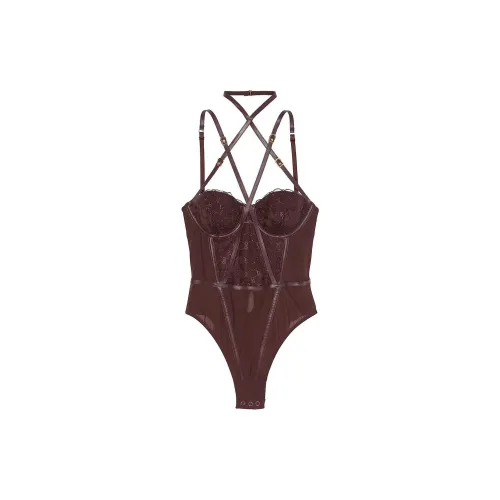 Victoria's Secret Very Sexy VS Логотип Вышивка Balconette Искусственный Кожа Ободок BB Комбинезон Женский Бордовый Коричневый