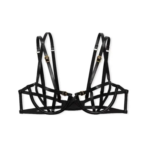 Victoria's Secret Very Sexy Искусственная кожа Открытая чашка Бюстгальтер balconette Черный бюстгальтер Женские Черный