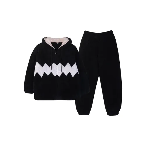 Qiao Ni Tong Пижамный комплект Мужской Черный Белый