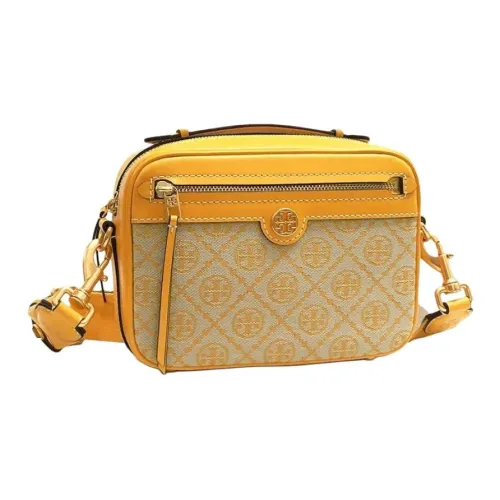 TORY BURCH T Monogram Холст с кожей Жаккардовая ткань Через плечо Camera Сумка Обычный Женский Желтый